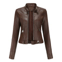 Women's Faux Leather Biker Jacket with Stand Collar