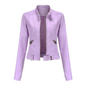 Women's Faux Leather Biker Jacket with Stand Collar