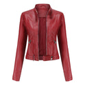 Women's Faux Leather Biker Jacket with Stand Collar
