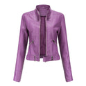 Women's Faux Leather Biker Jacket with Stand Collar