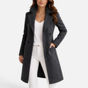 Women's Double-Breasted Long Coat with Lapel Collar