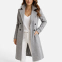 Women's Double-Breasted Long Coat with Lapel Collar