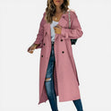 Women's Loose Fit Long Double-Breasted Trench Coat