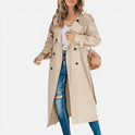 Women's Loose Fit Long Double-Breasted Trench Coat