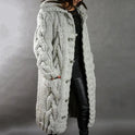Women's Cable Knit Hooded Long Cardigan with Buttons