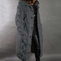 Women's Cable Knit Hooded Long Cardigan with Buttons