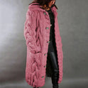 Women's Cable Knit Hooded Long Cardigan with Buttons