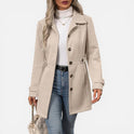 Women's Mid-Length Tailored Coat with Buttons