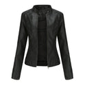 Women's Fitted Faux Leather Biker Jacket with Stand Collar