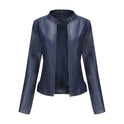Women's Fitted Faux Leather Biker Jacket with Stand Collar
