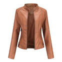 Women's Fitted Faux Leather Biker Jacket with Stand Collar
