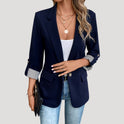 Women's Single-Button Blazer with Striped Cuffs
