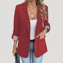 Women's Single-Button Blazer with Striped Cuffs