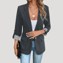 Women's Single-Button Blazer with Striped Cuffs