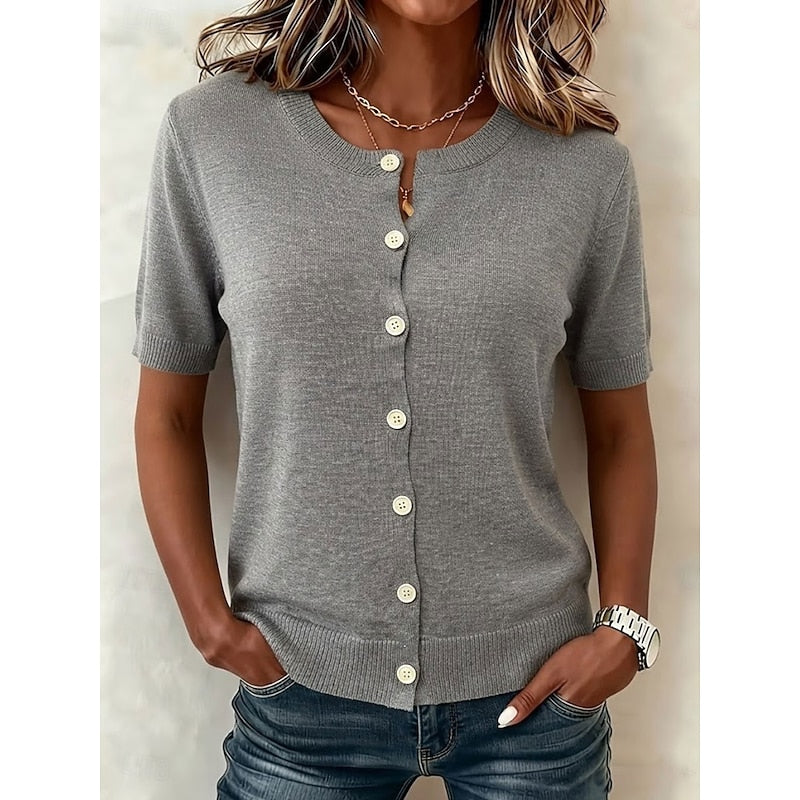 Delia | Button-Front Short Sleeve Top 0