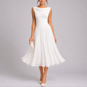 Women's Sleeveless Pleated Midi Dress with Cowl Back
