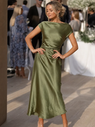 Elure | Short Sleeve Boat Neck Fitted Silhouette Midi Dress 0