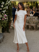 Elure | Short Sleeve Boat Neck Fitted Silhouette Midi Dress 5