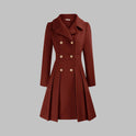 Emma | Women's Coat Double-Breasted Pleated A-Line Long Sleeve Overcoat 1