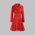 Emma | Women's Coat Double-Breasted Pleated A-Line Long Sleeve Overcoat 16