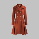 Emma | Women's Coat Double-Breasted Pleated A-Line Long Sleeve Overcoat 8