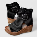 Women's Open Toe Wedge Sandals with Buckle Strap