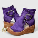 Women's Open Toe Wedge Sandals with Buckle Strap