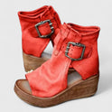 Women's Open Toe Wedge Sandals with Buckle Strap