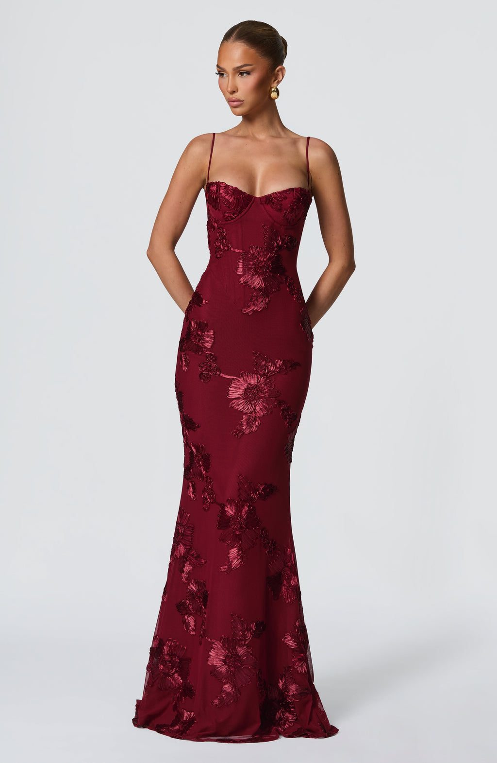 Floral Maxi Dress with Sweetheart Neckline and Appliqué for Women 0