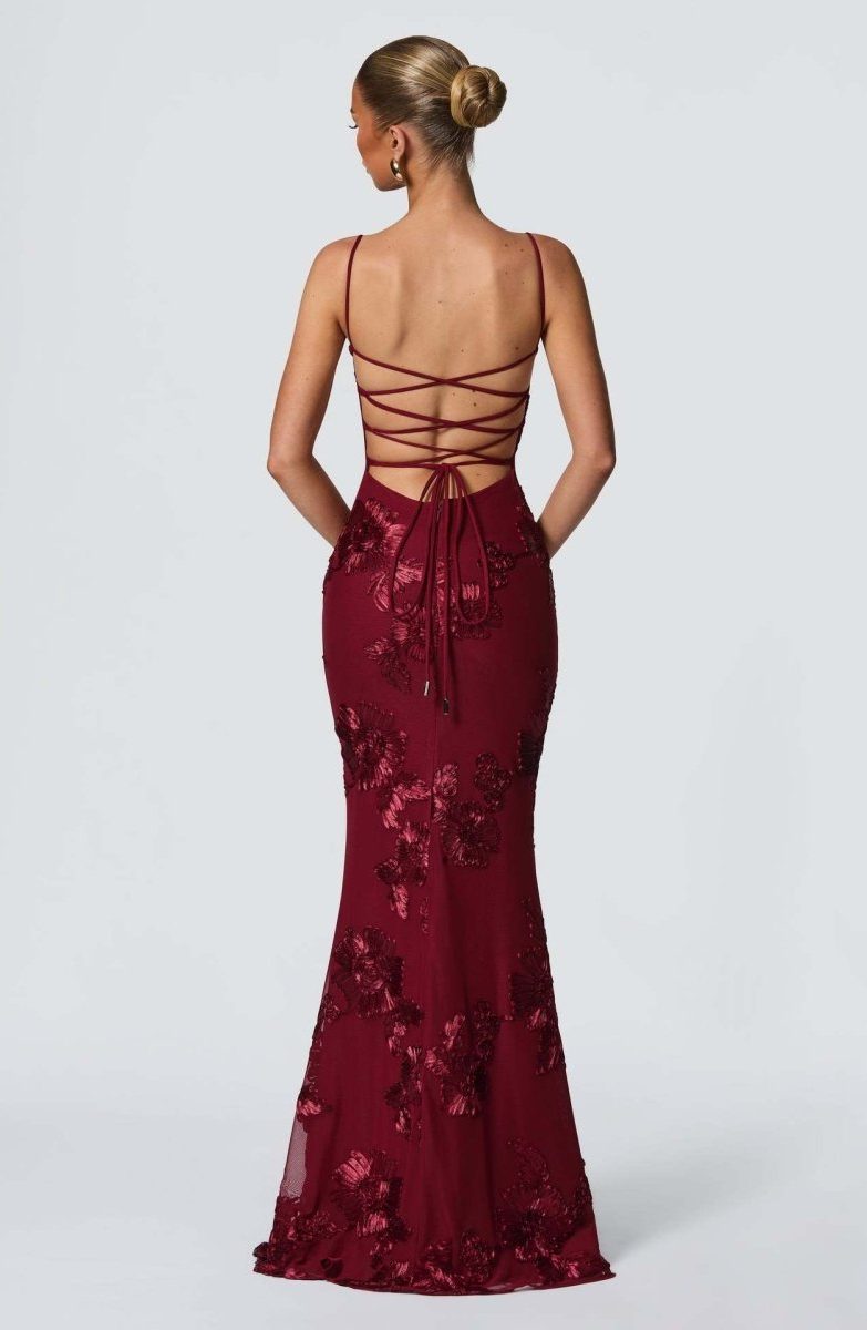 Floral Maxi Dress with Sweetheart Neckline and Appliqué for Women 1