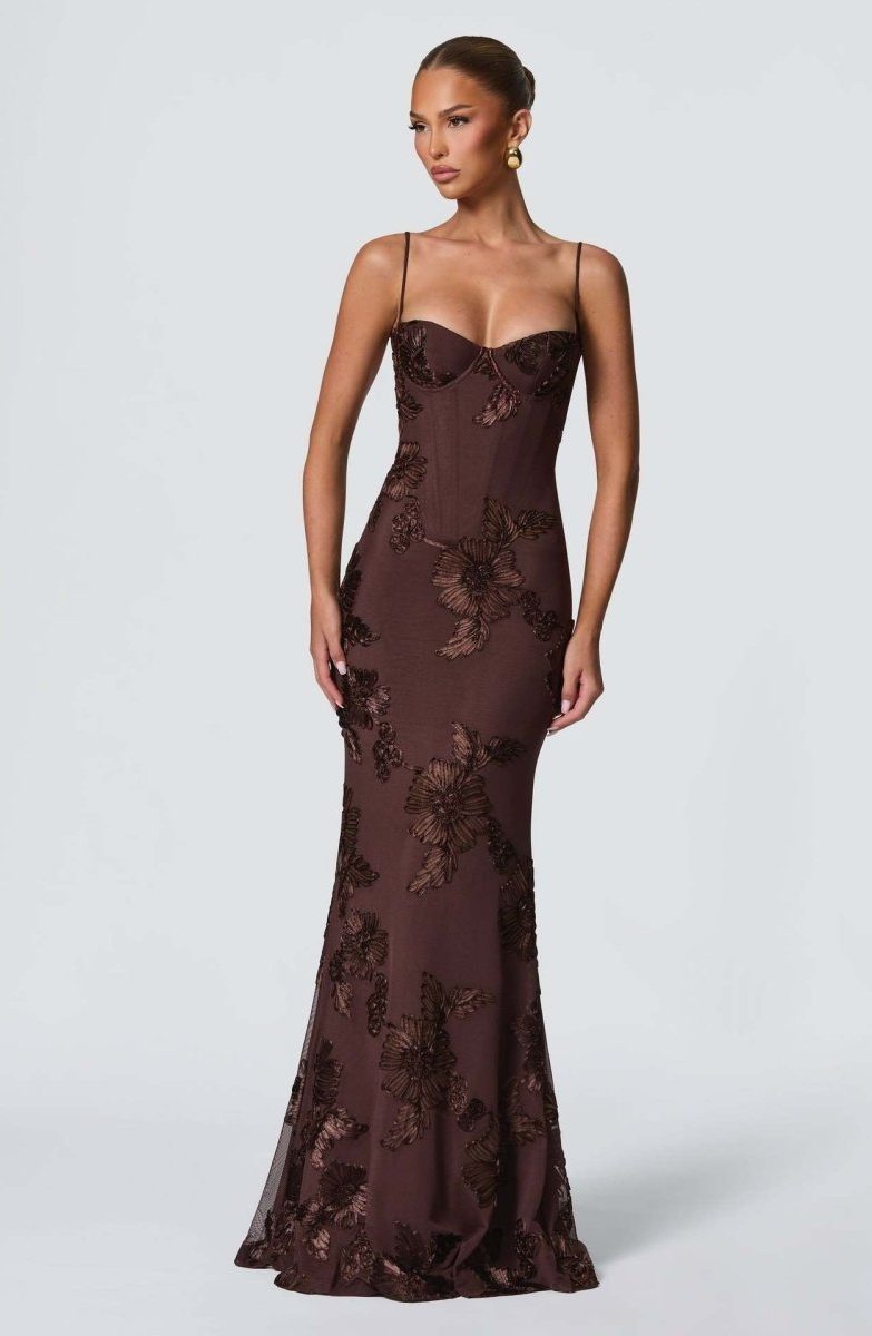 Floral Maxi Dress with Sweetheart Neckline and Appliqué for Women 4