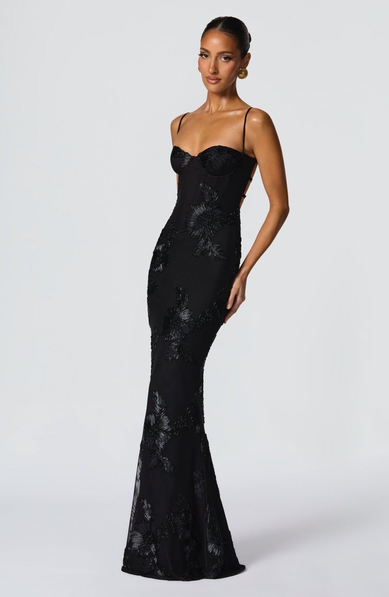 Floral Maxi Dress with Sweetheart Neckline and Appliqué for Women 7