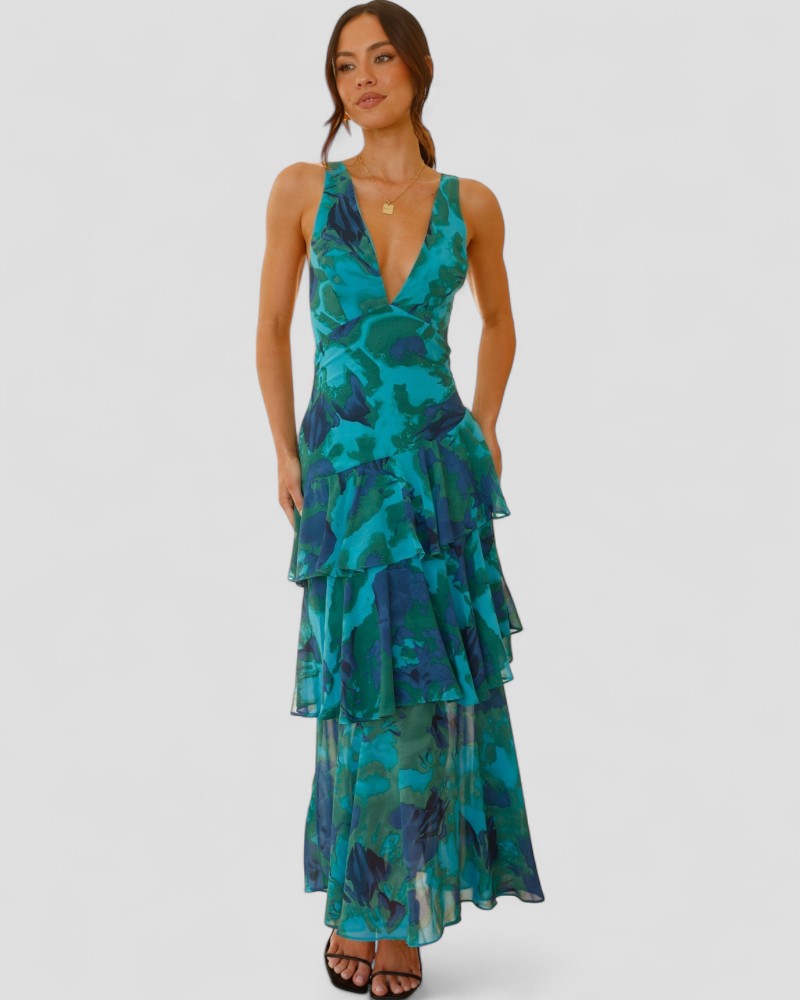 Floral Ruffle Maxi Dress with Open Back Summer Elegance 0