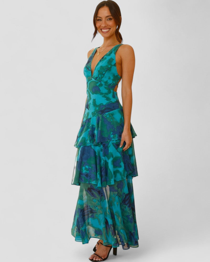 Floral Ruffle Maxi Dress with Open Back Summer Elegance 2