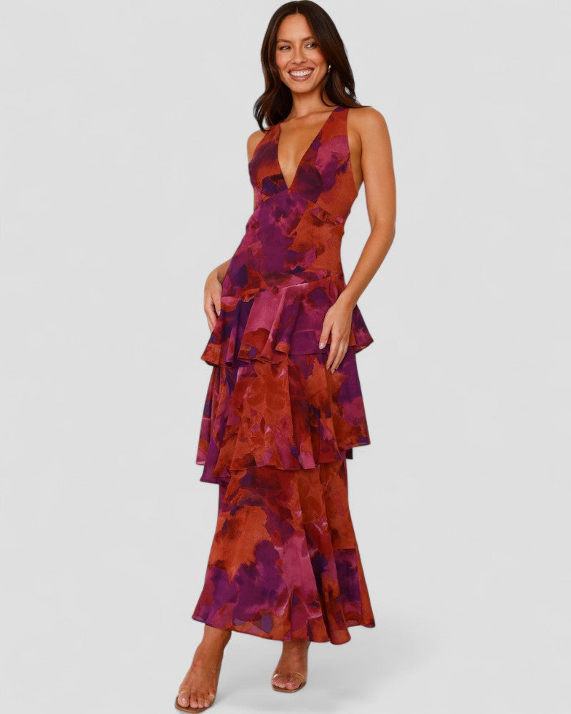 Floral Ruffle Maxi Dress with Open Back Summer Elegance 3