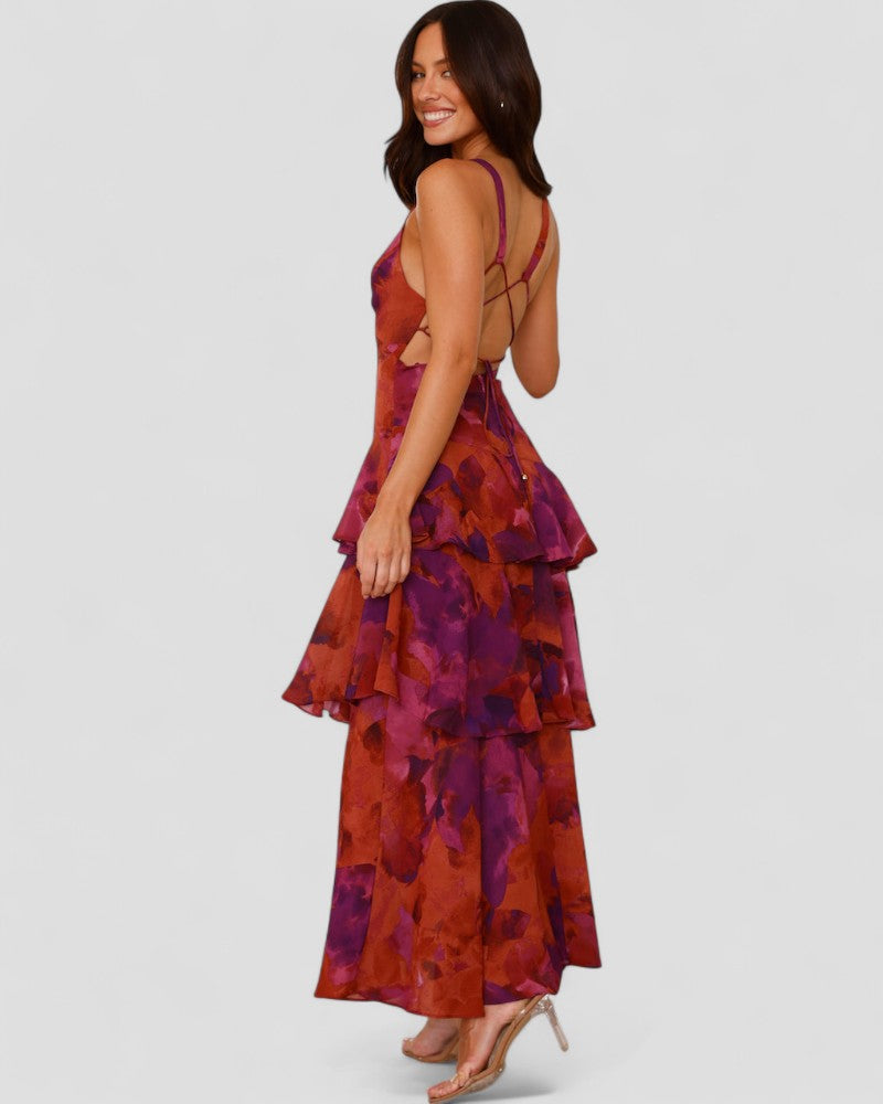 Floral Ruffle Maxi Dress with Open Back Summer Elegance 4