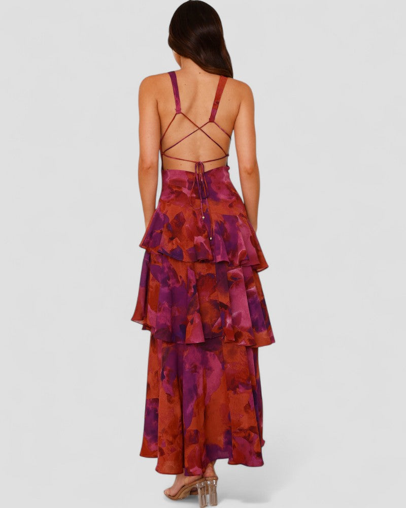 Floral Ruffle Maxi Dress with Open Back Summer Elegance 5