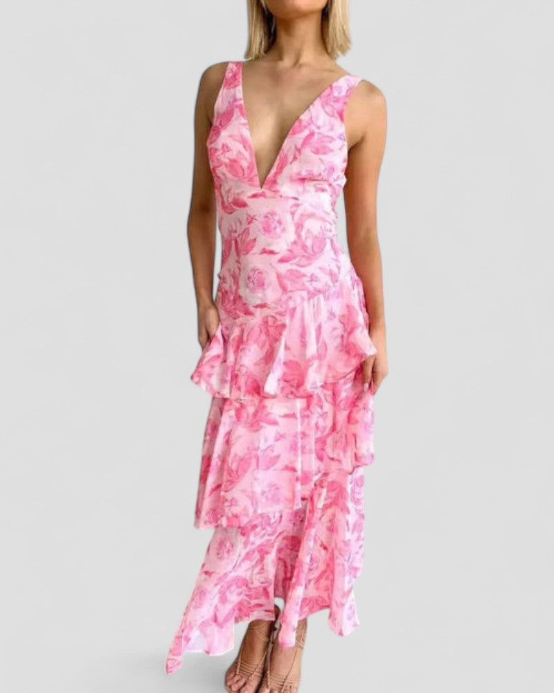 Floral Ruffle Maxi Dress with Open Back Summer Elegance 6