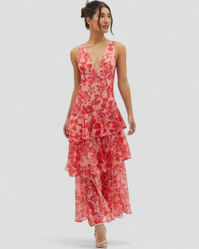 Floral Ruffle Maxi Dress with Open Back Summer Elegance 8