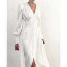 Formal Maxi Dress with V-Neck and Puff Sleeves for Women 2