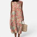Midi Dress Sleeveless Relaxed Fit Floral Print