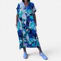 Midi Dress Relaxed Fit V Neck Short Sleeve Printed