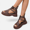 Orthopedic Platform Sandals Cutout Open Toe Ankle Strap