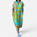 Midi Dress Relaxed Fit V Neck Short Sleeve Printed