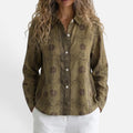 Button Front Long Sleeve Printed Collared Blouse