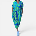 Midi Dress Relaxed Fit V Neck Short Sleeve Printed