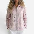 Button Front Long Sleeve Printed Collared Blouse