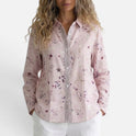 Button Front Long Sleeve Printed Collared Blouse
