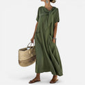 Maxi Dress Loose Fit Short Sleeve Tie Neck