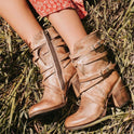 Women's Leather Ankle Boots – Buckled Straps, Stacked Heel